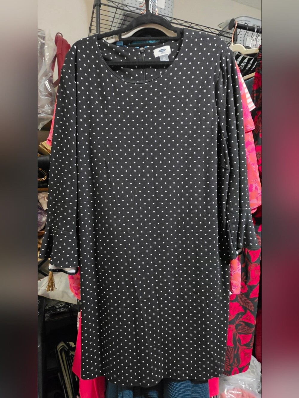 OLD NAVY Black And White Polka Dot Long Sleeve Dress - Classic Scoop Neck